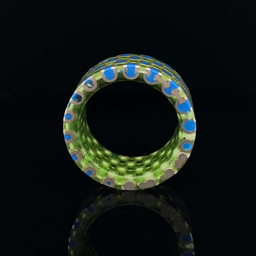 Monika Jakubec - Silver Green Blue Resin Chain Sphere Ring - DESIGNYARD, Dublin Ireland.