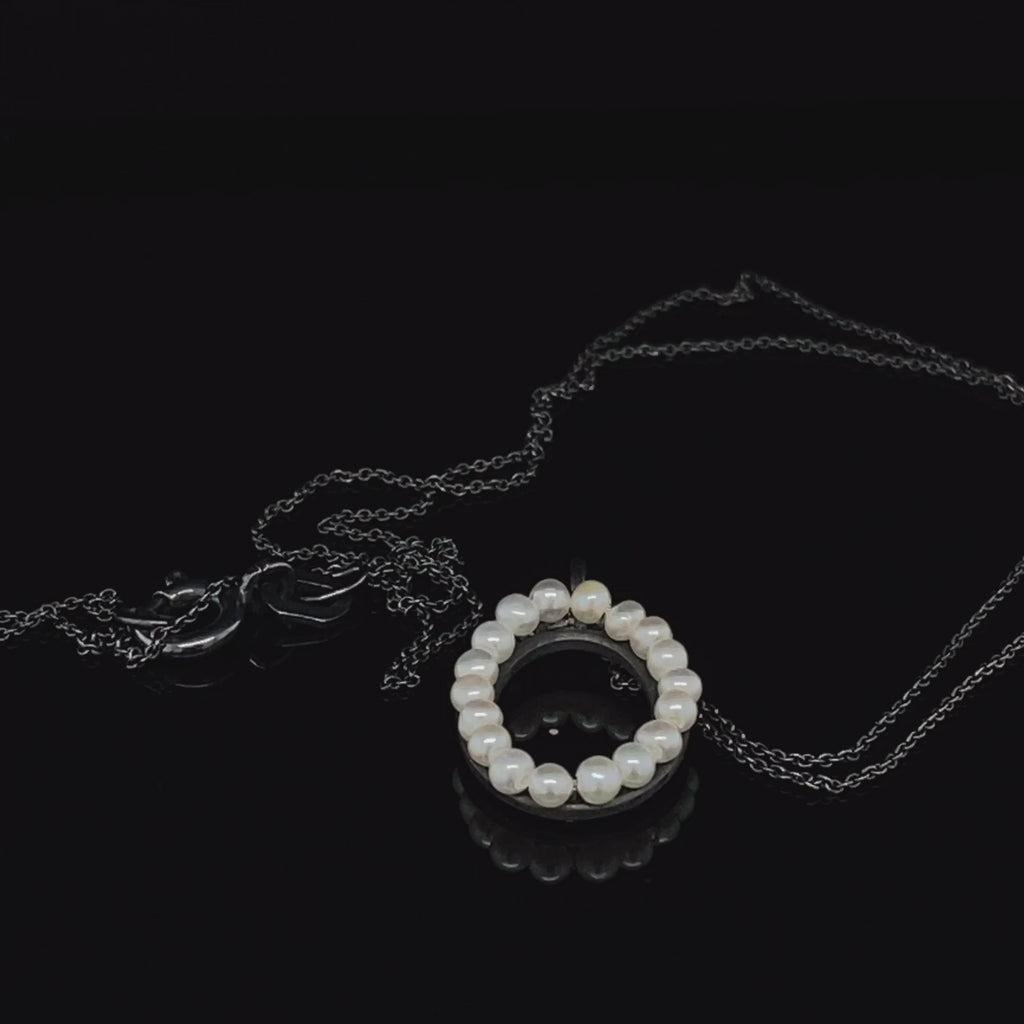 Sophia Epp - Oxidised Silver Dainty Oval Pearl Necklace - DESIGNYARD, Dublin Ireland.