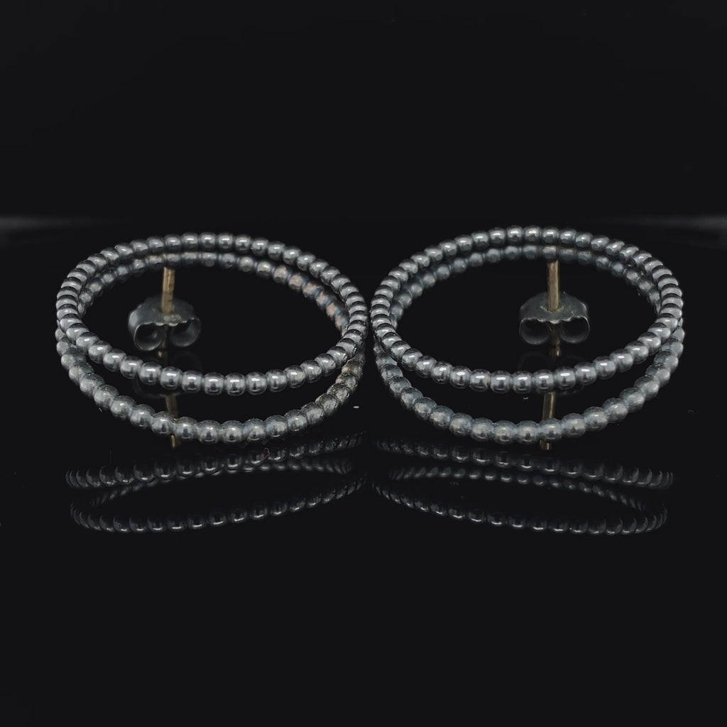 Sophia Epp - Oxidised Silver 18k Yellow Gold Thick Double Circle Earrings - DESIGNYARD, Dublin Ireland.