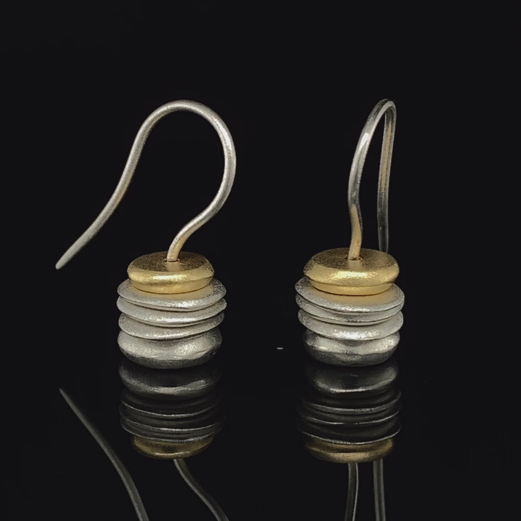 Mirri Damer - Sterling Silver Gold Pebble Stack Drop Earrings - DESIGNYARD, Dublin Ireland.