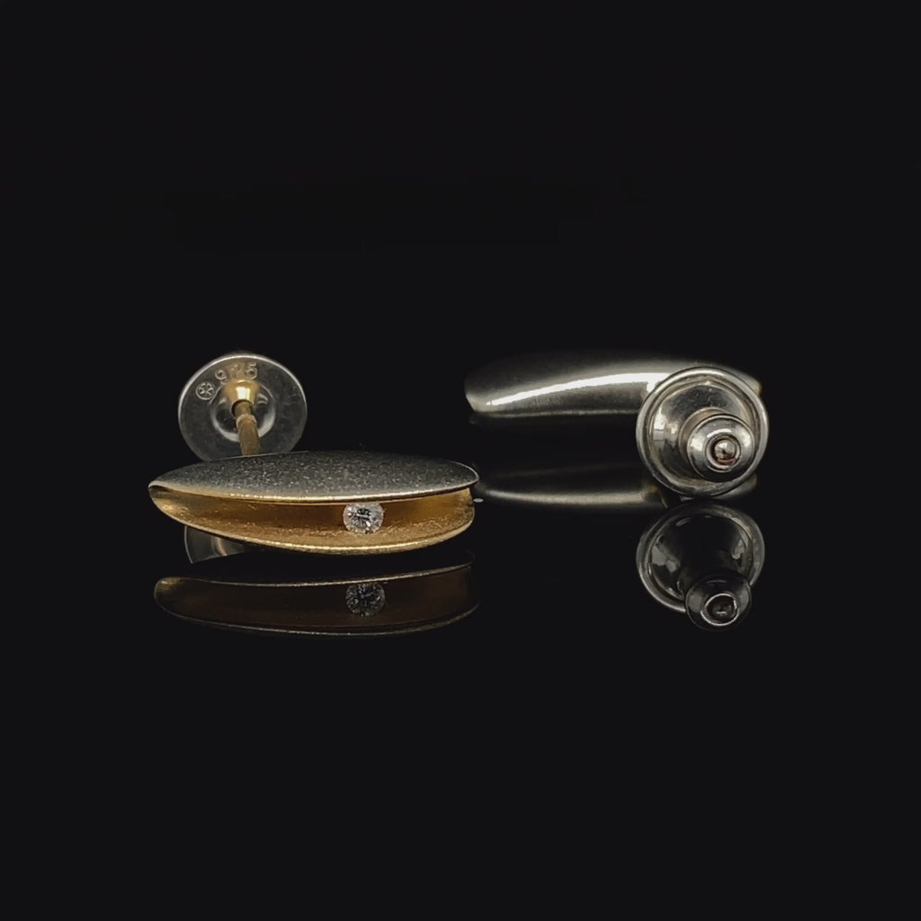 Paul Finch - Silver 22k Yellow Gold Diamond Shell Stud Earrings - DESIGNYARD, Dublin Ireland.