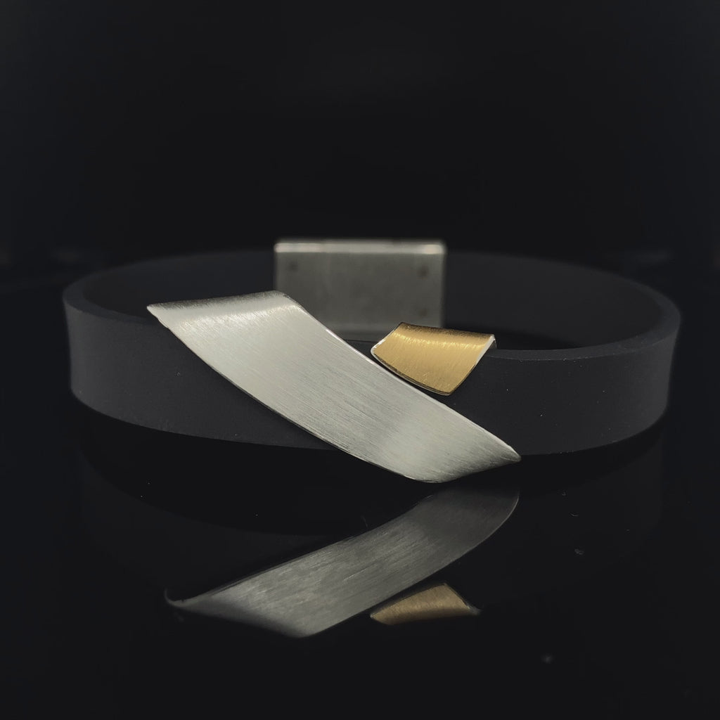 Manu - Sterling Silver 22k Yellow Gold Bi-Metal Twist Natural Rubber Bracelet - DESIGNYARD, Dublin Ireland.