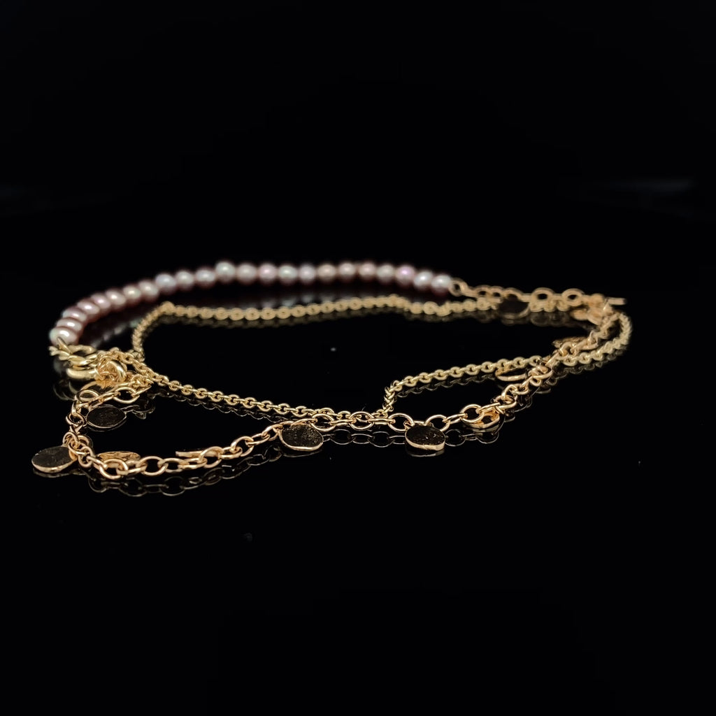 Neeltje Huddleston Slater - 14k Yellow Gold Pink Pearl Leaf Bracelet - DESIGNYARD, Dublin Ireland.