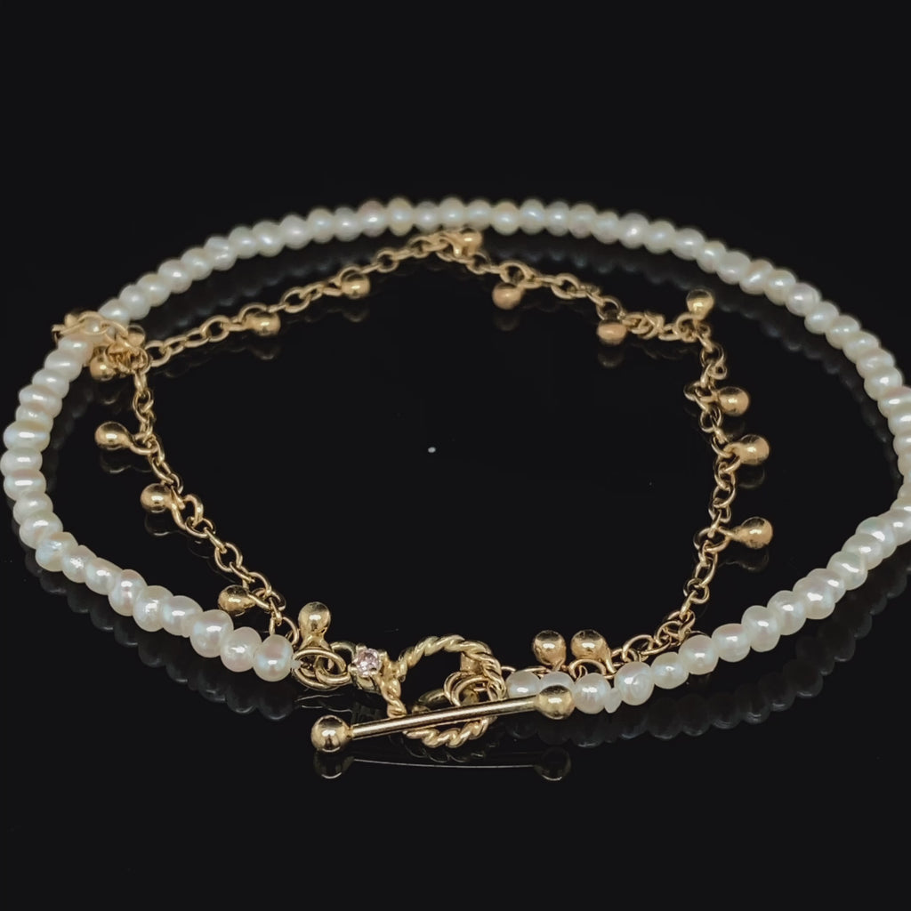 Neeltje Huddleston Slater - 14k Yellow Gold Pearl Balls Diamond Bracelet - DESIGNYARD, Dublin Ireland.