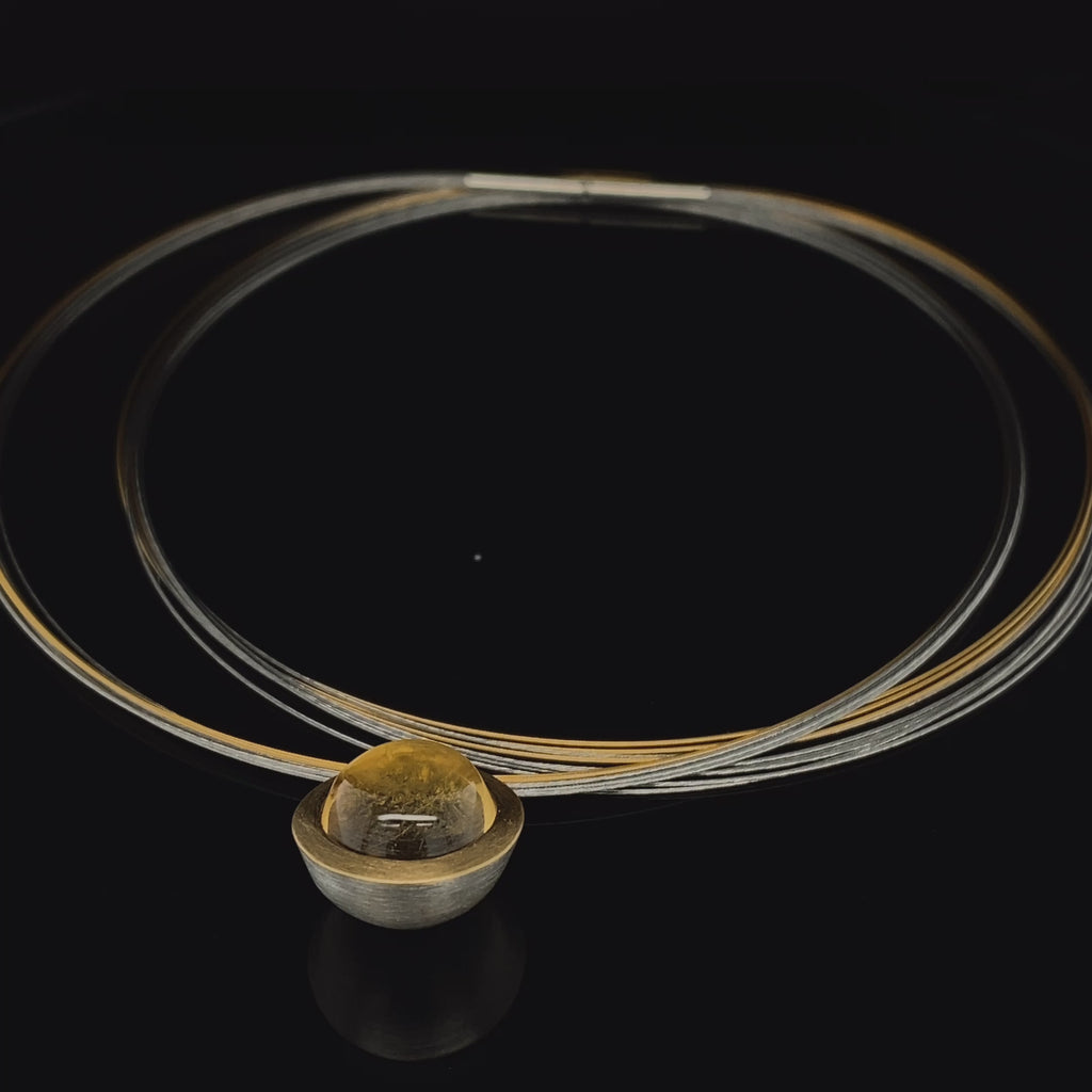 Manu - Sterling Silver 22k Yellow Gold Bi-Metal Citrine Multi-Wire Globe Necklace - DESIGNYARD, Dublin Ireland.