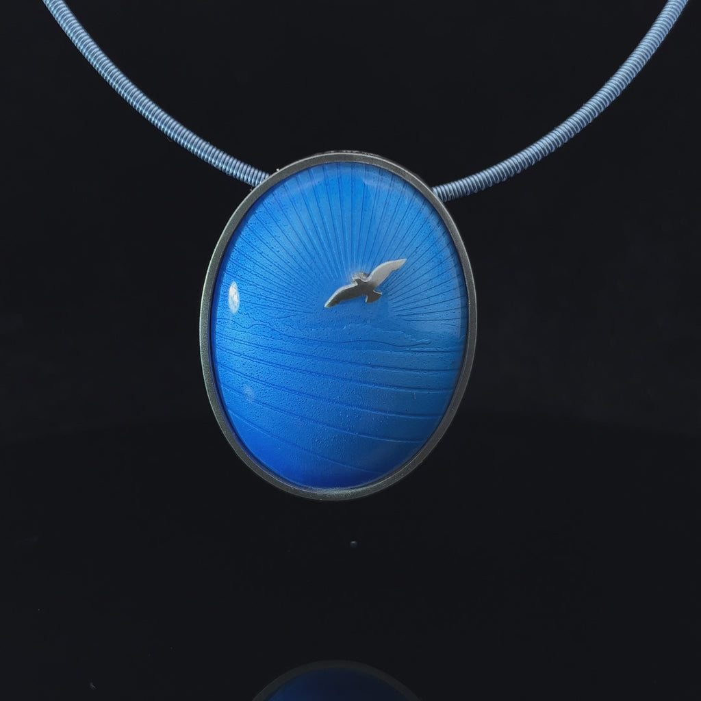 jane moore silver pale blue bird enamel necklace designyard contemporary jewellery gallery dublin ireland