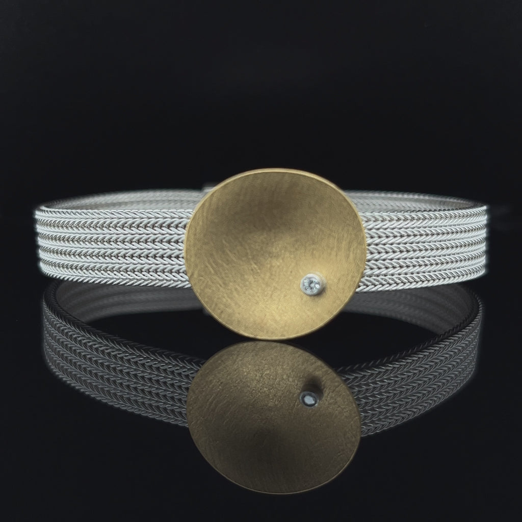 Manu - Sterling Silver 22k Yellow Gold Bi-Metal Diamond Dish Bracelet - DESIGNYARD, Dublin Ireland.