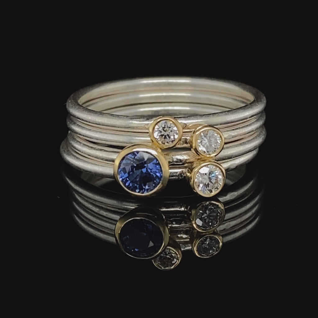 Shimara Carlow - Sterling Silver 18k Yellow Gold Blue Sapphire Diamond Stacking Ring - DESIGNYARD, Dublin Ireland.