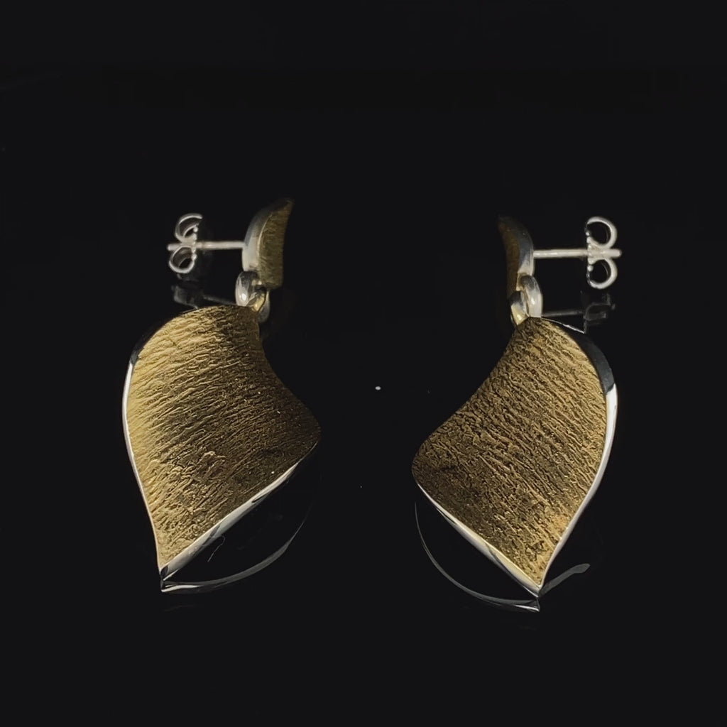 Seamus Gill - contemporary 22k Yellow Gold Plated Silver Flowing Curves Drop Earrings - DESIGNYARD, Dublin Ireland.