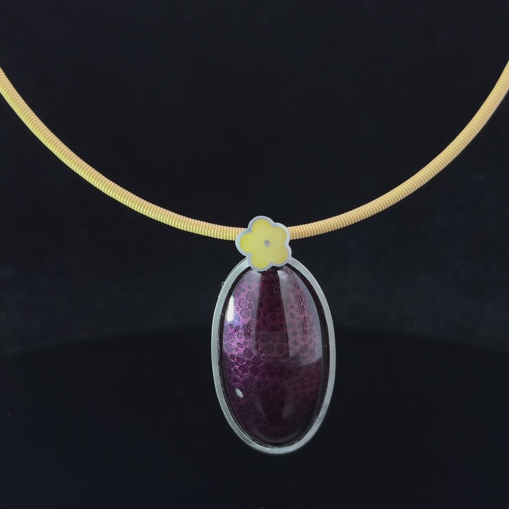 jane moore silver plum oval enamel with yellow flower necklace designyard contemporary jewellery gallery dublin ireland