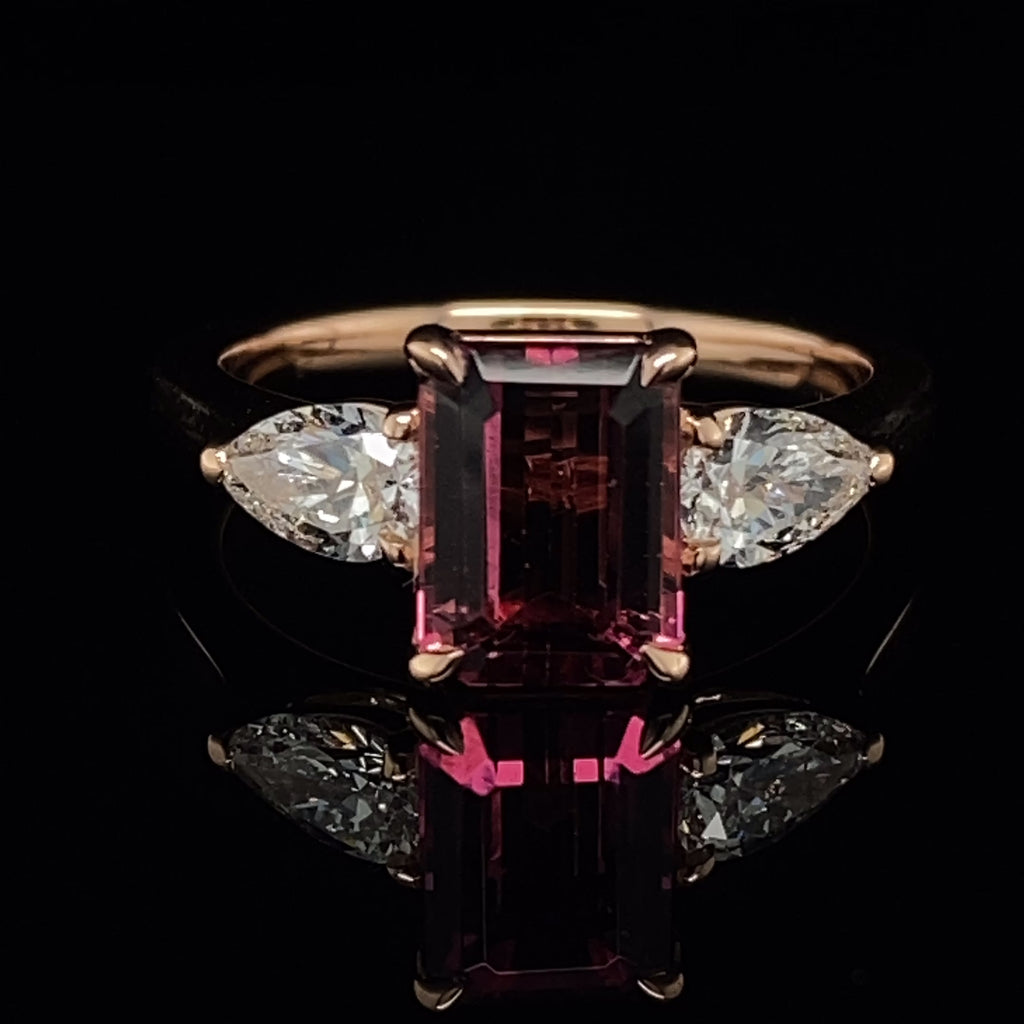 Video of 18k Rose Gold Pink Tourmaline Pear Diamond Engagement Ring. Available on DESIGNYARD.com and in our Jewellery Shop Dublin, Ireland. Free Worldwide Shipping with DHL.