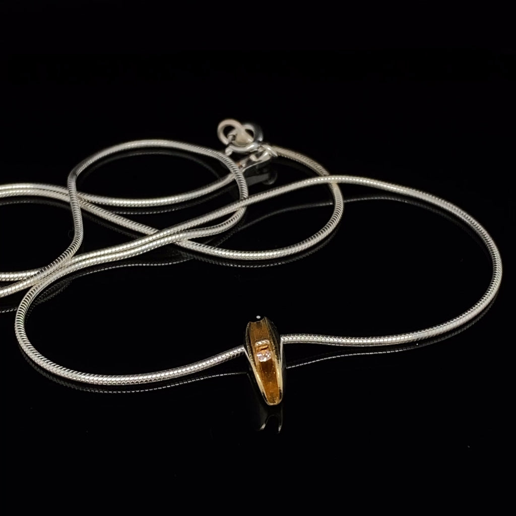 Paul Finch - Silver 22k Yellow Gold Diamond Shell Extra Small Necklace - DESIGNYARD, Dublin Ireland.