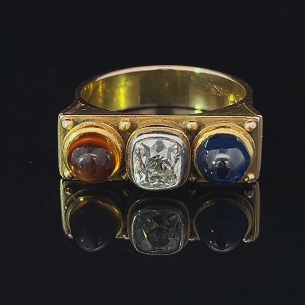 14k yellow gold blue sapphire citrine old mine diamond ring designyard vintage jewellery collection 
