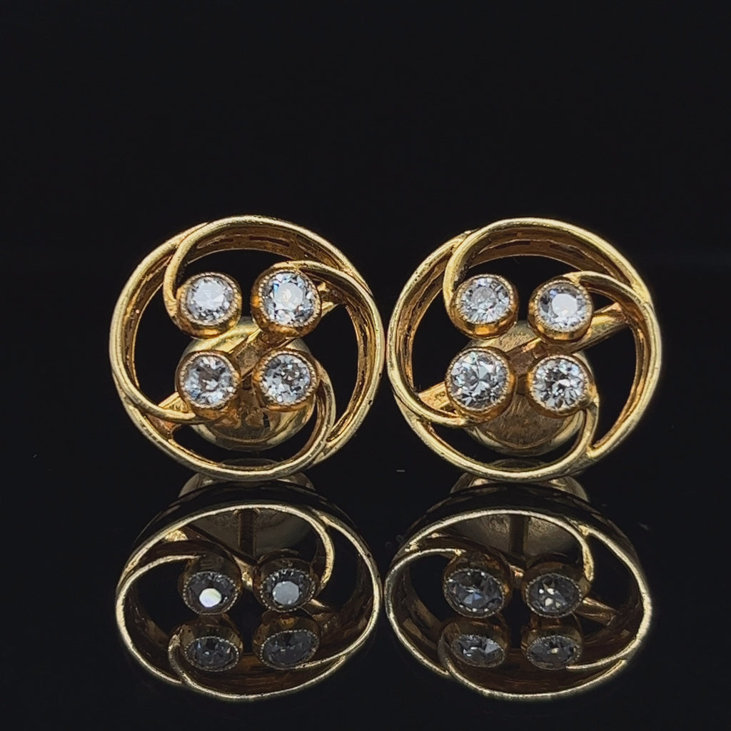 DesignYard - 18k Yellow Gold Diamond Circle Earrings - DESIGNYARD, Dublin Ireland.