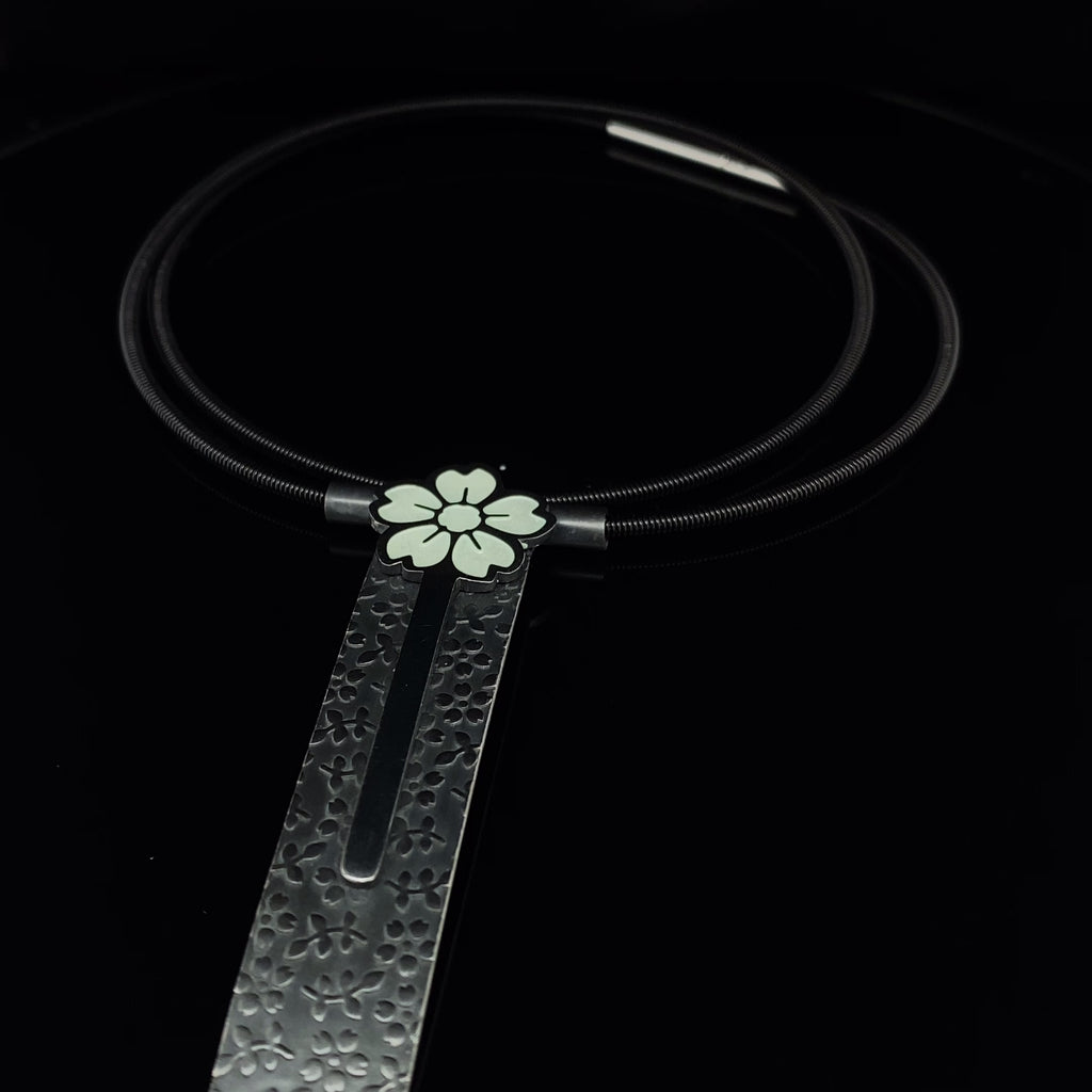 vendor-unknown - Sterling Silver Oxidised Enamel Rectangle Flower Necklace - DESIGNYARD, Dublin Ireland.