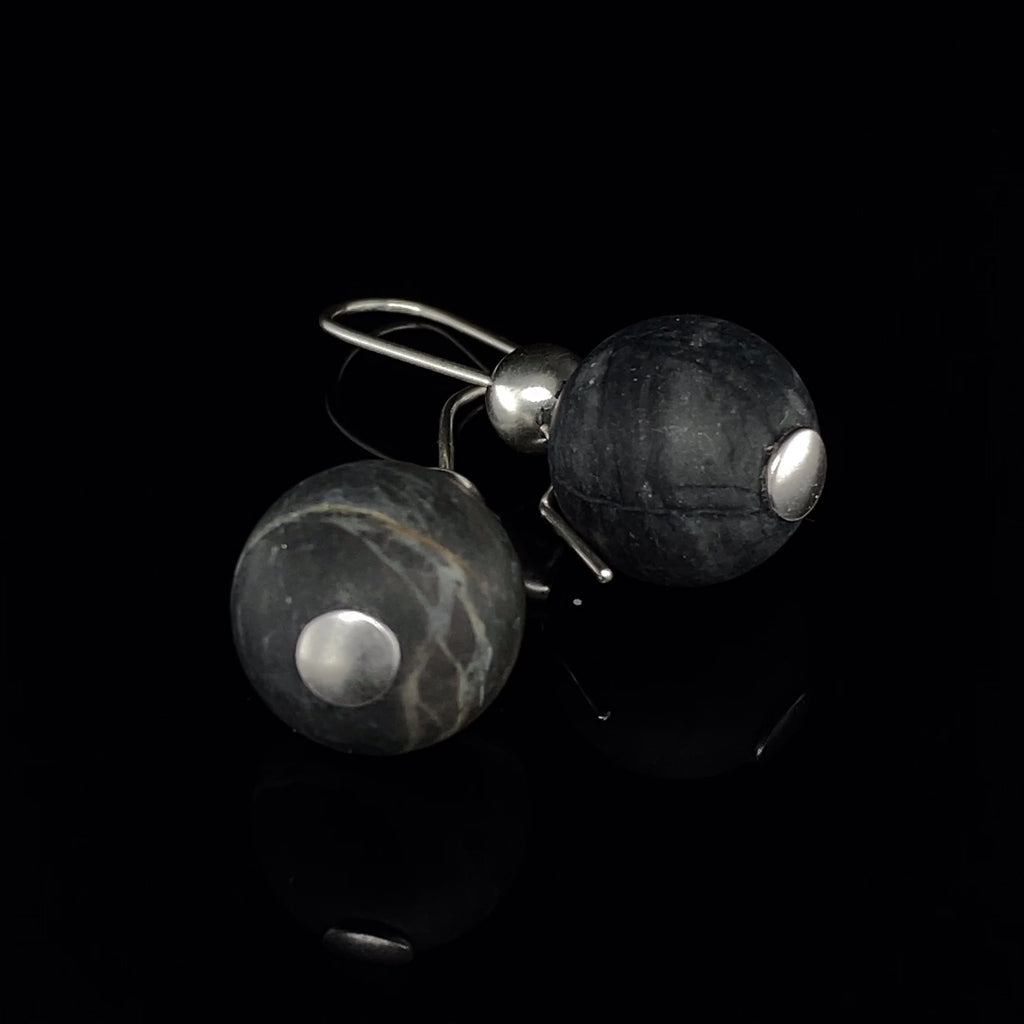 Inga Reed - Sterling Silver Picasso Jasper Drop Earrings - DESIGNYARD, Dublin Ireland.