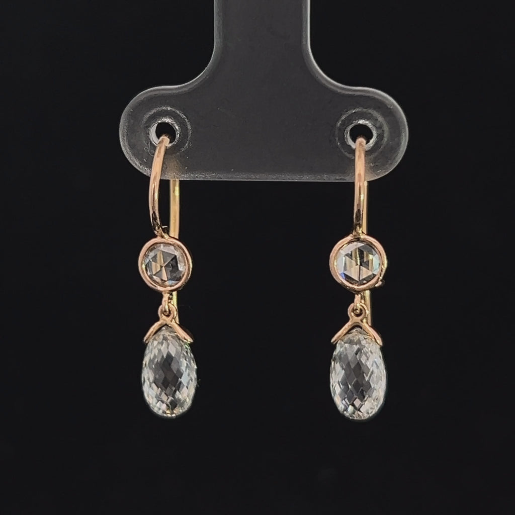 18k yellow gold briolette rose cut diamond drop earrings designyard vintage jewellery collection dublin ireland