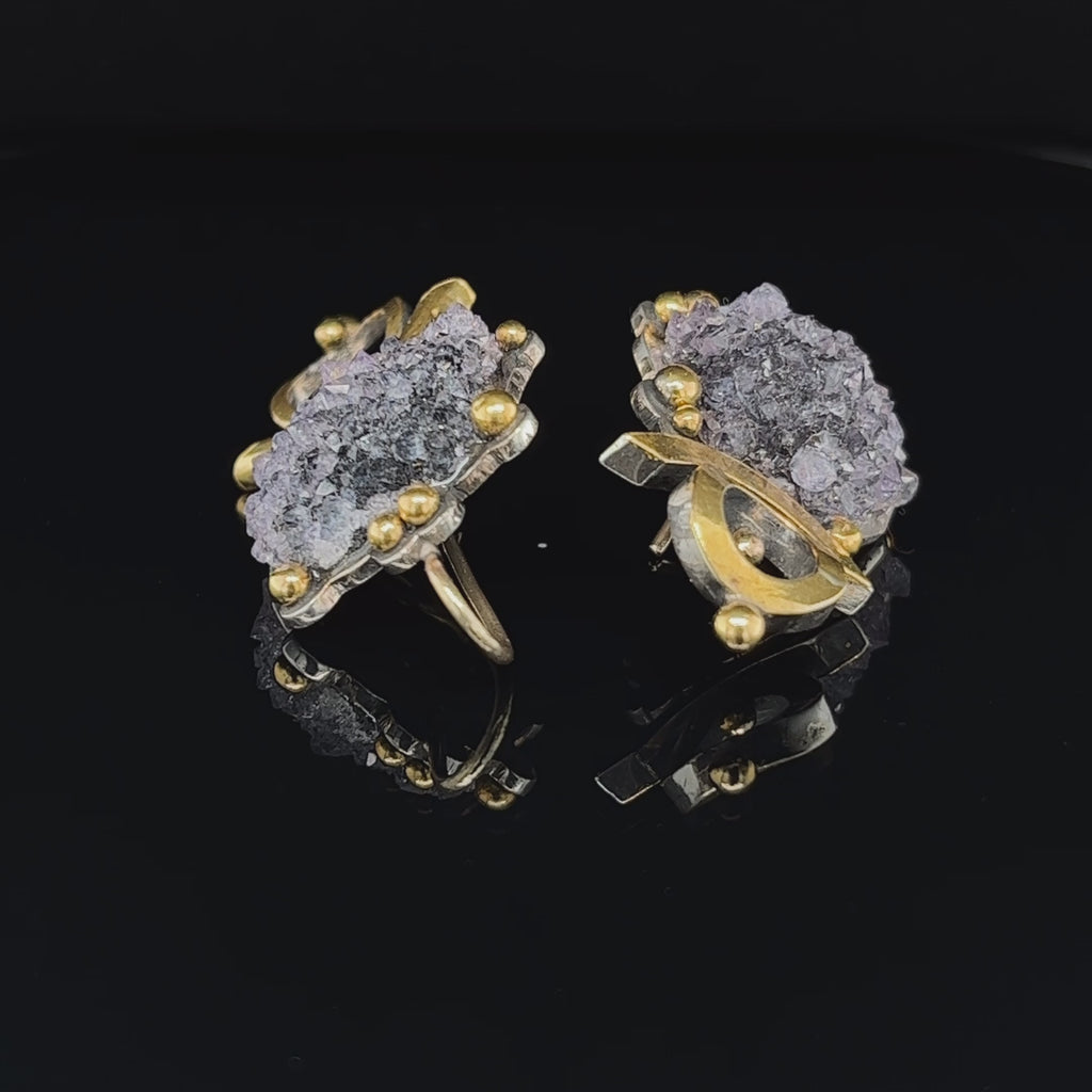 Barbara Bertagnolli - 24k Yellow Gold Silver Amethyst Hedgehog Earrings - DESIGNYARD, Dublin Ireland.