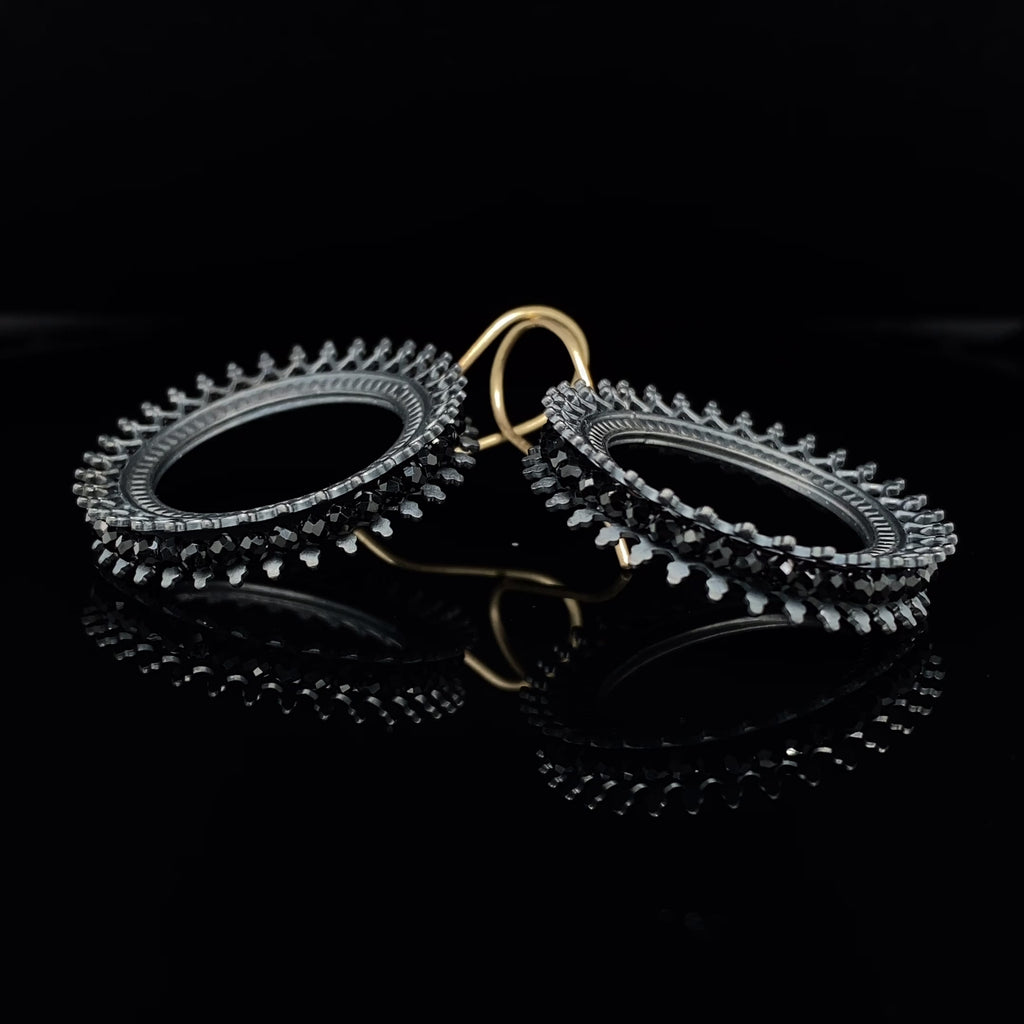 Sophia Epp - Oxidized Silver 18k Yellow Gold Orient Circles II Earrings - DESIGNYARD, Dublin Ireland.