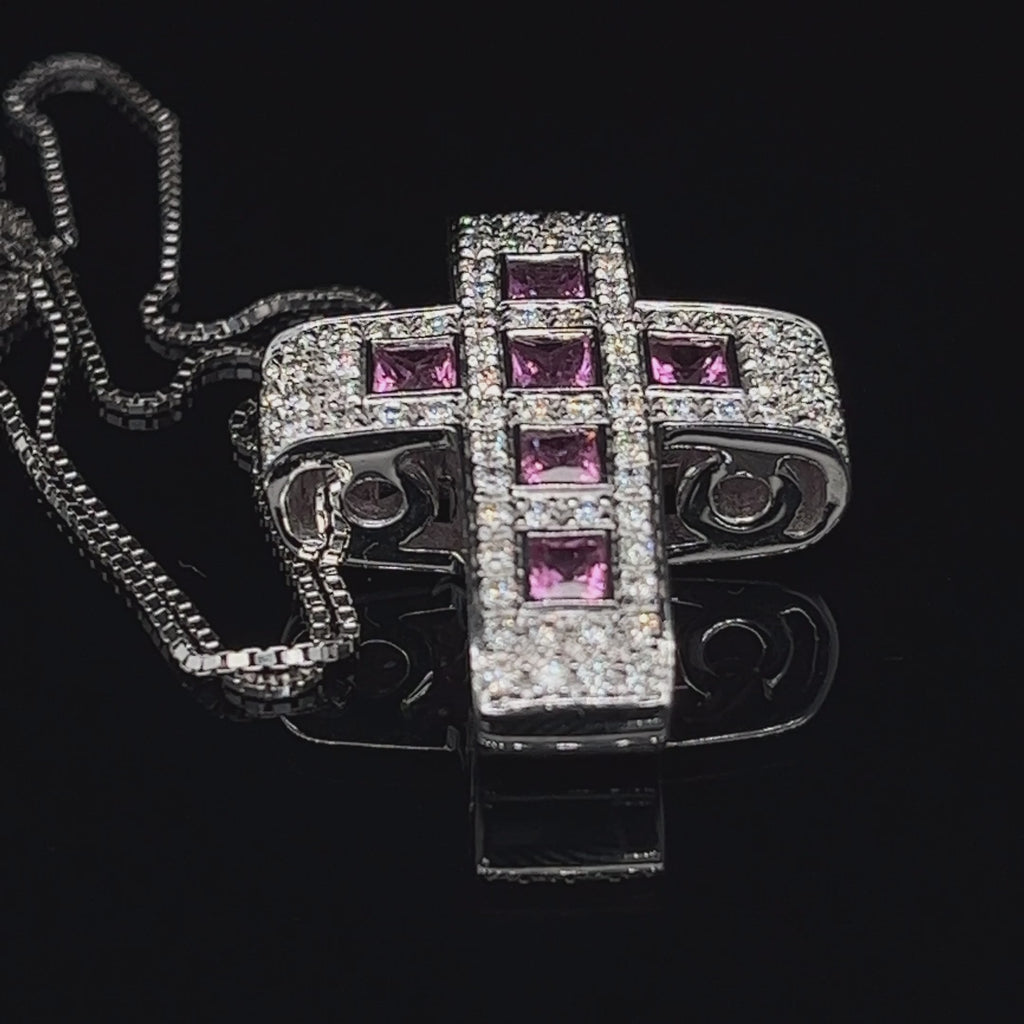 Ronan Campbell - 18k White Gold Pink Princess Sapphire Diamond Cross Pendant - DESIGNYARD, Dublin Ireland.
