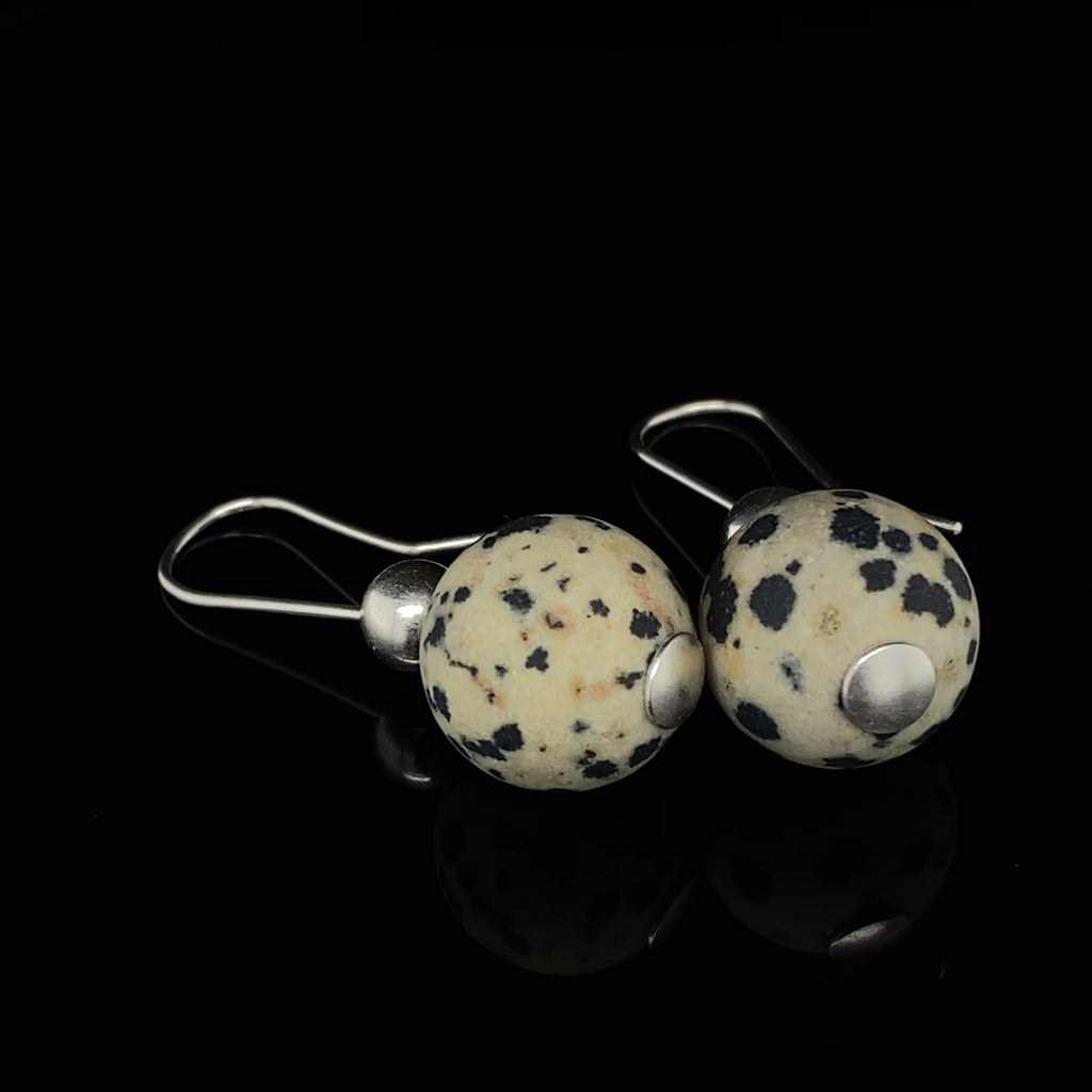 Inga Reed - Sterling Silver Dalmatian Jasper Drop Earrings - DESIGNYARD, Dublin Ireland.
