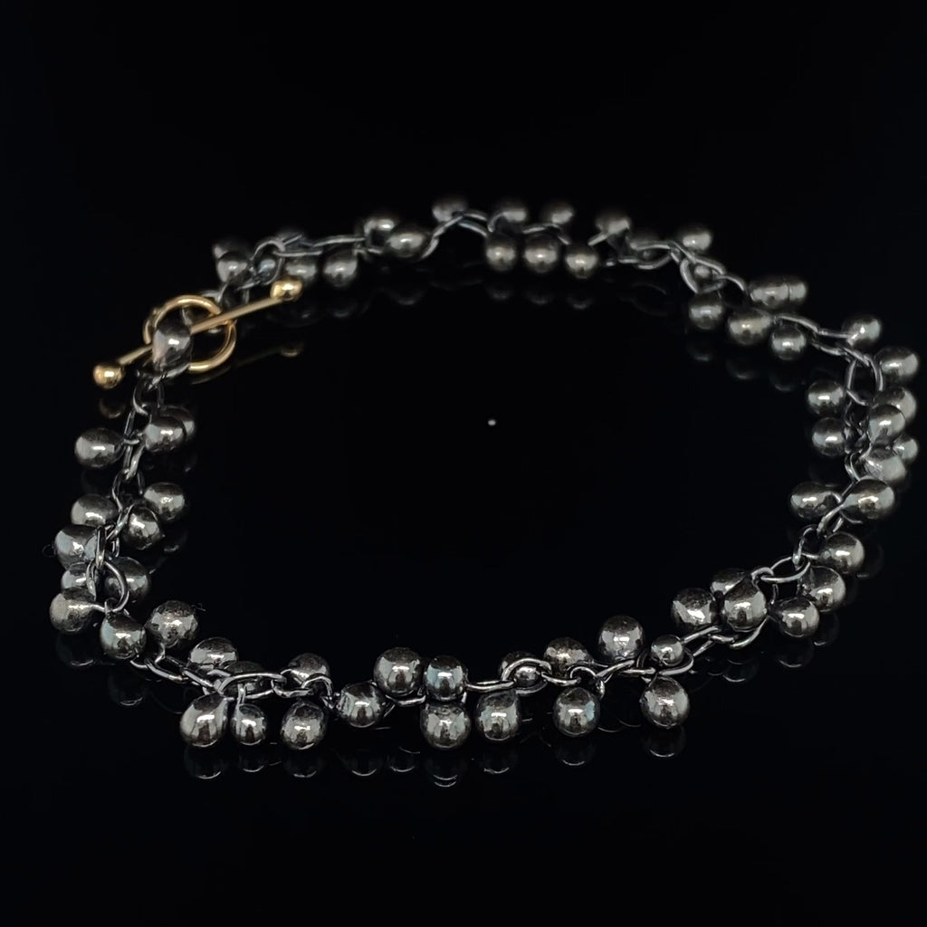 Neeltje Huddleston Slater - Fine Oxidized Silver 14k Yellow Gold Beaded Bracelet - DESIGNYARD, Dublin Ireland.
