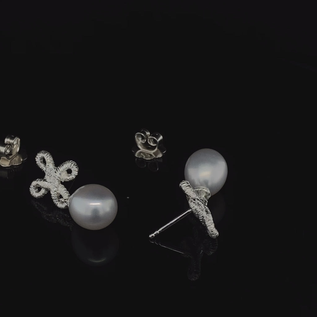 Brigitte Adolph - Sterling Silver Freshwater Pearl Pique Dame Earrings - DESIGNYARD, Dublin Ireland.