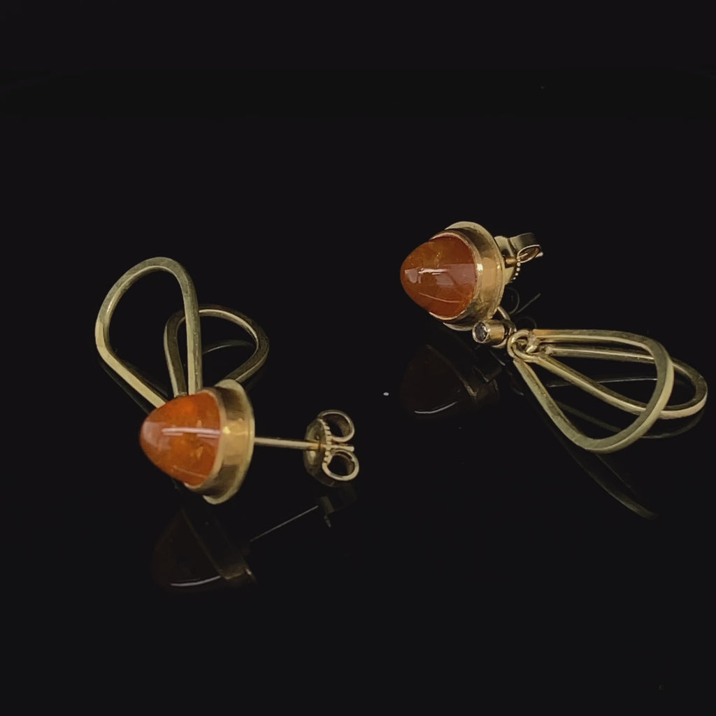 Catherine Mannheim - 18k Yellow Gold Mandarin Garnet Diamond Drop Earrings - DESIGNYARD, Dublin Ireland.