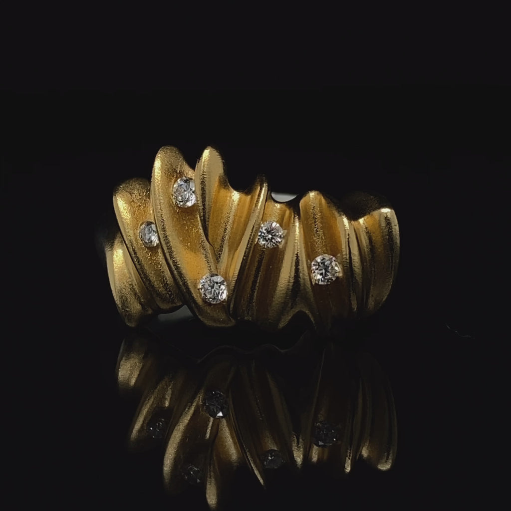 Paul Finch - Silver 22k Yellow Gold Five Diamond Shell Ring - DESIGNYARD, Dublin Ireland.