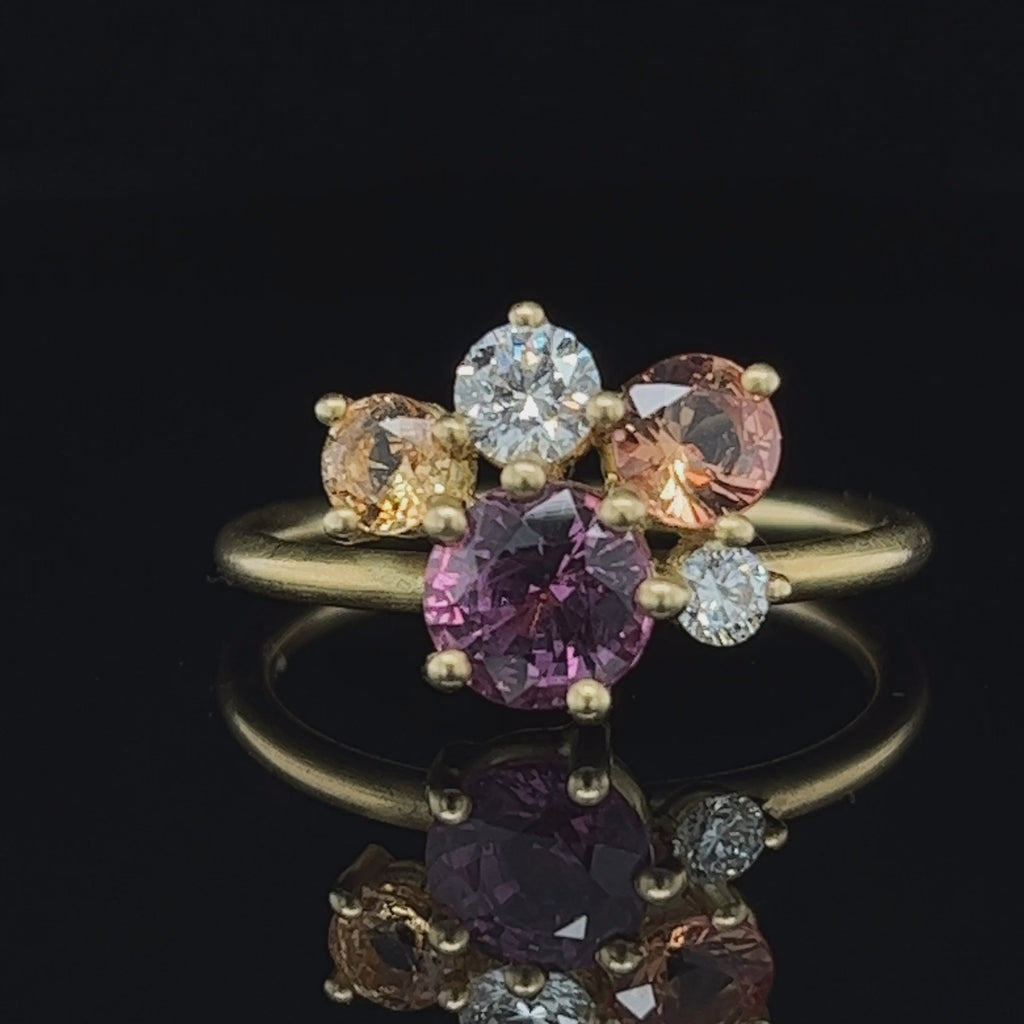 Shimell And Madden - 18k Yellow Gold Asterism Sunset Sapphire Diamond Ring - DESIGNYARD, Dublin Ireland.