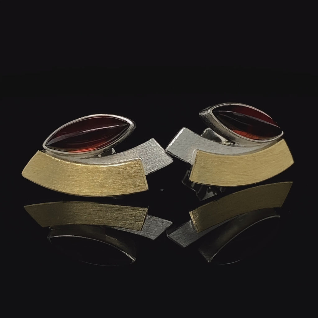 Manu - Sterling Silver 22k Yellow Gold Garnet Earrings - DESIGNYARD, Dublin Ireland.