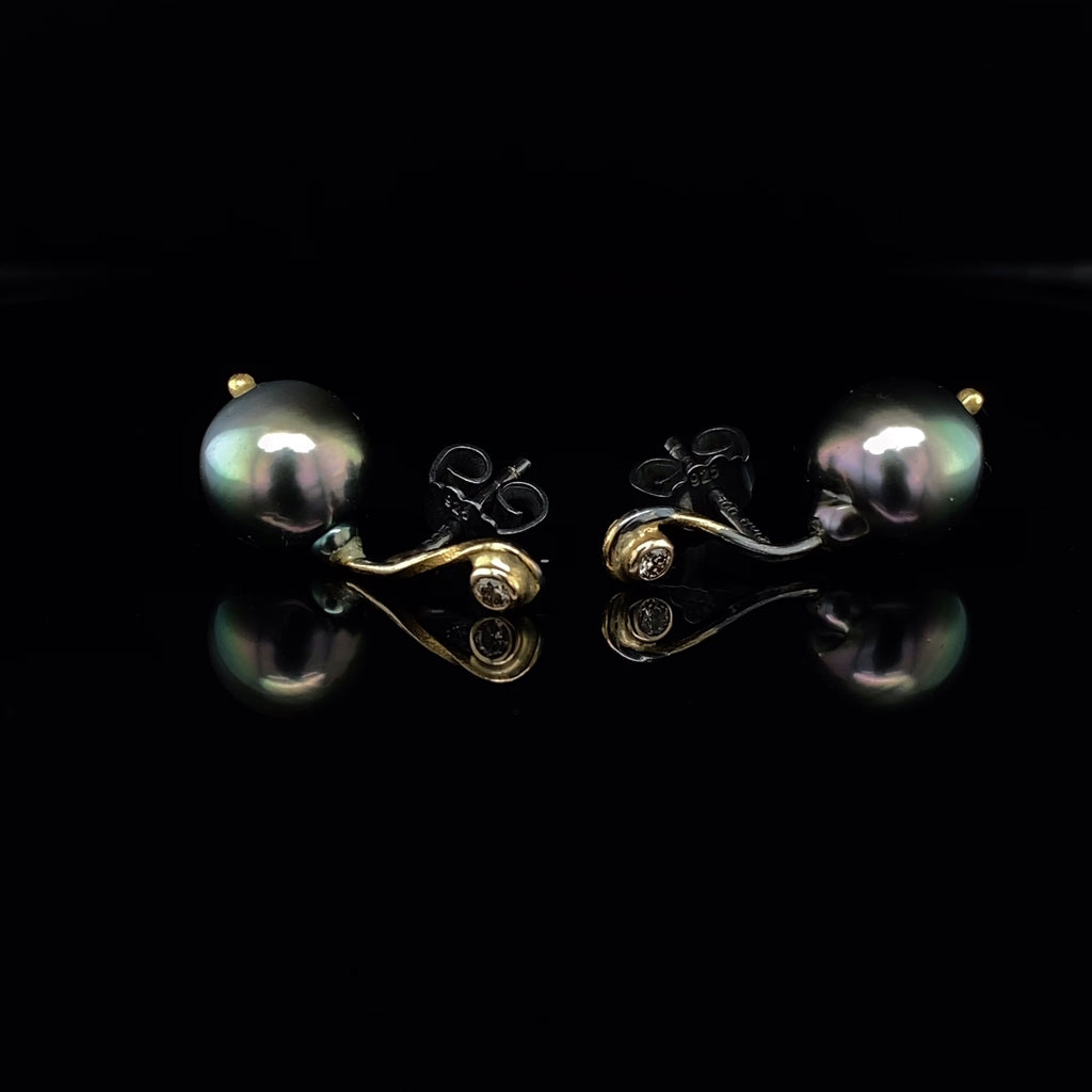 Josephine Bergsøe - Silver 18k 24k Yellow Gold Seafire Tahitian Pearl Diamond Earrings - DESIGNYARD, Dublin Ireland.