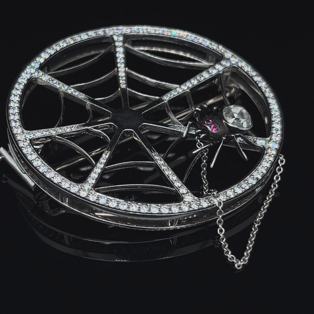 Sam Lafford - Platinum Diamond Ruby Spider Cobweb Brooch - DESIGNYARD, Dublin Ireland.