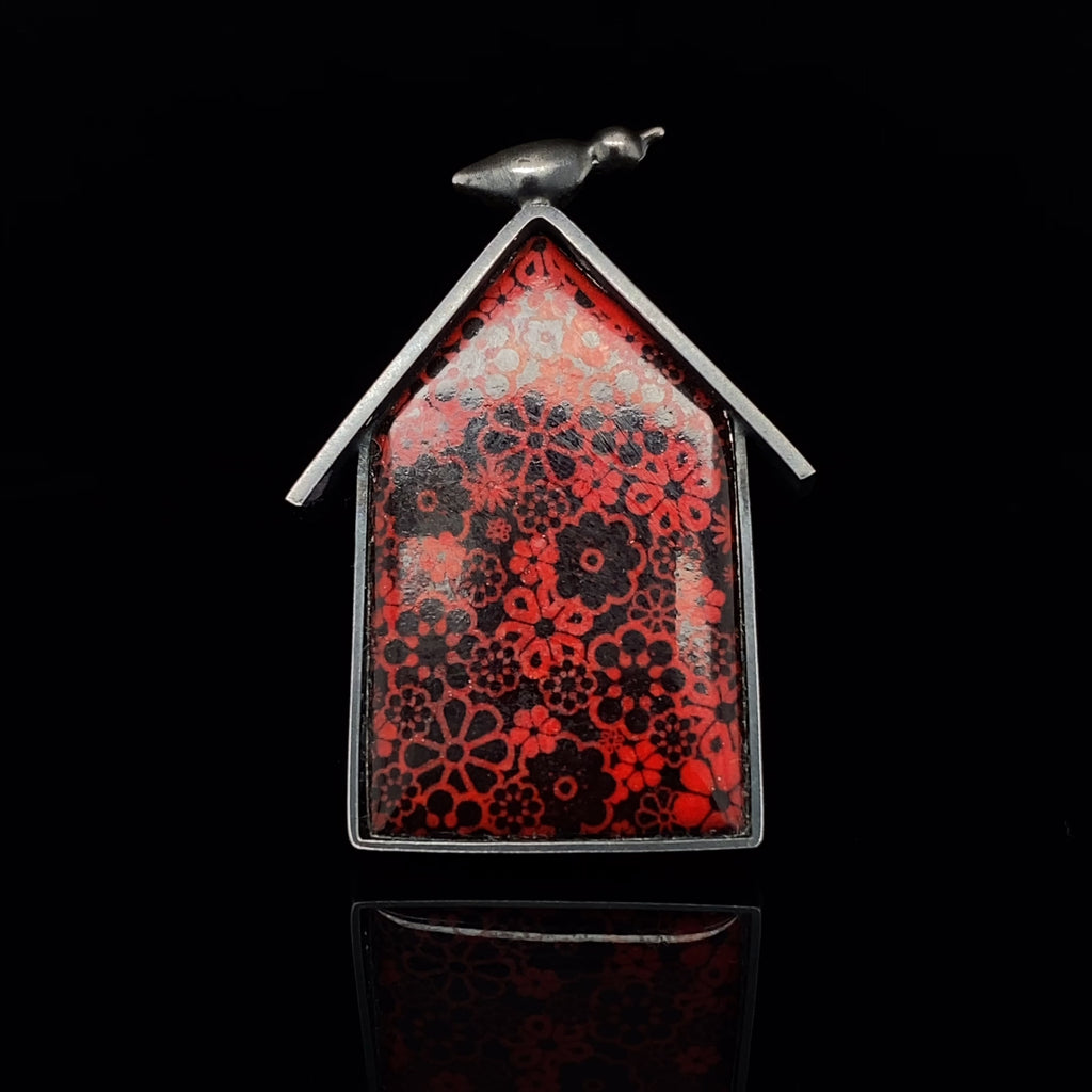 Jane Moore - Red House Sterling Silver Enamel Brooch - DESIGNYARD, Dublin Ireland.