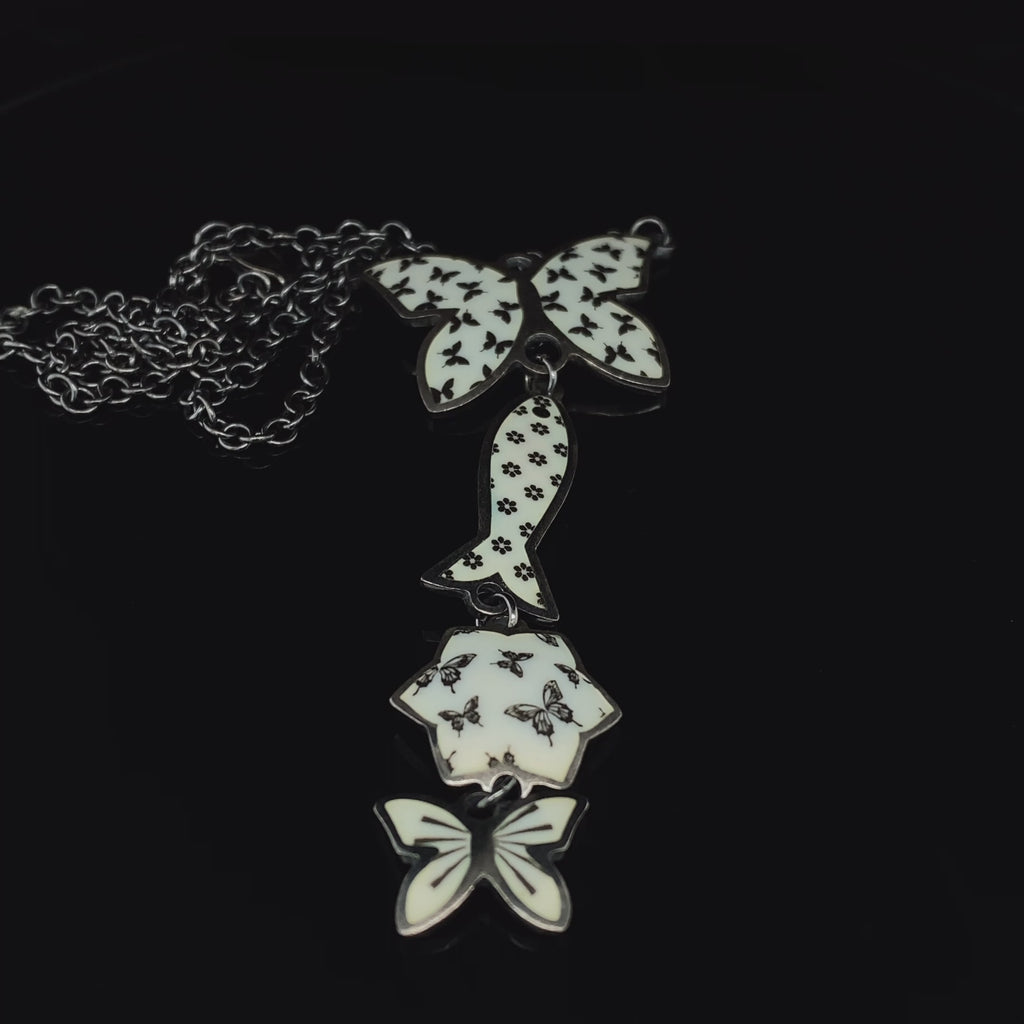 Jane Moore - Sterling Silver Oxidised Black Butterfly Enamel Necklace - DESIGNYARD, Dublin Ireland.
