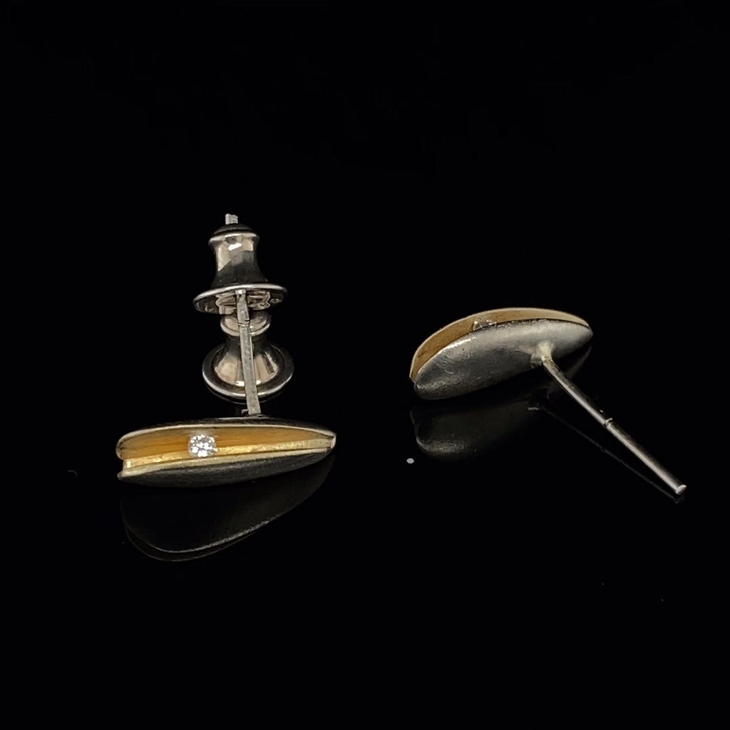 Paul Finch - Silver 22k Yellow Gold Diamond Reverse Shell Stud Earrings - DESIGNYARD, Dublin Ireland.