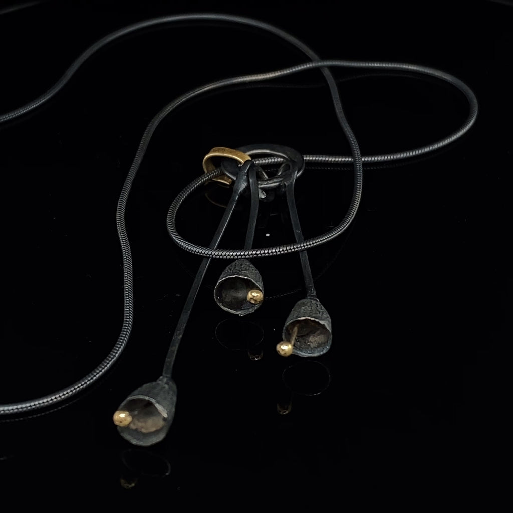 Shimara Carlow - Oxidized Silver 18k Yellow Gold Gum Nut Pendant - DESIGNYARD, Dublin Ireland.