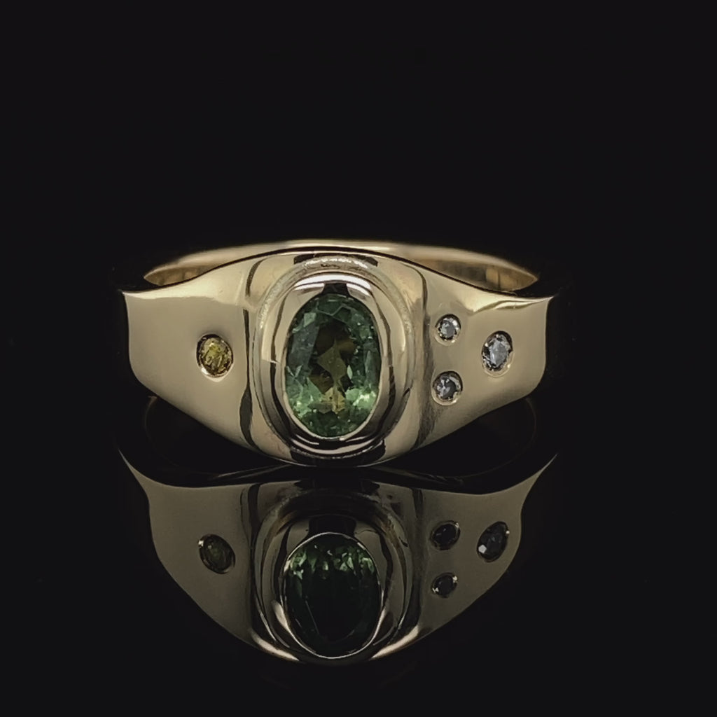 Friederike Grace - 9k Yellow Gold Green Tourmaline Diamond Ring - DESIGNYARD, Dublin Ireland.