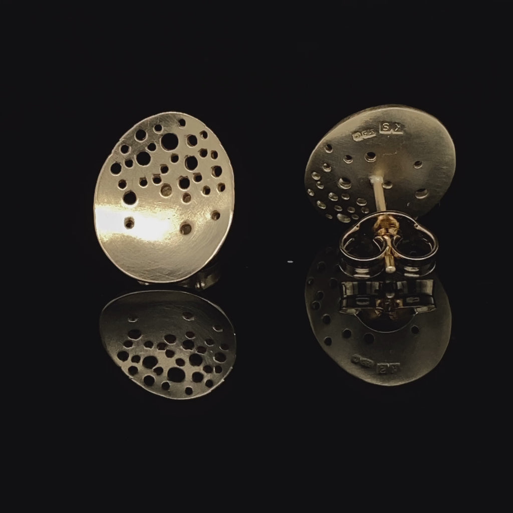 Video of Kate Smith's Contemporary 9k Yellow Gold Oval Patterned Earrings. Available on  DESIGNYARD.com and in our Jewellery Shop Dublin, Ireland. Free Worldwide Shipping with DHL.