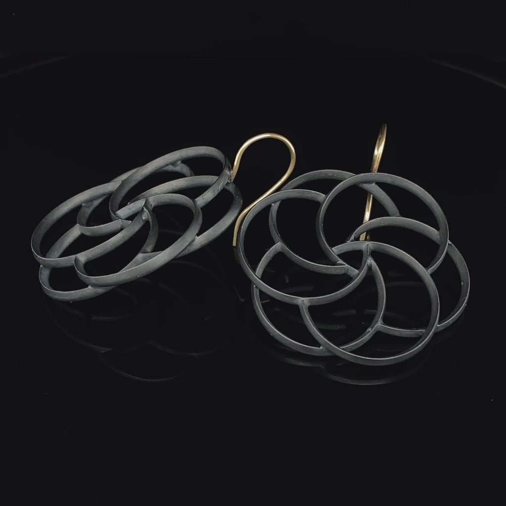 Sophia Epp - Oxidised Silver 18k Yellow Gold Christmas Rose Earrings - DESIGNYARD, Dublin Ireland.