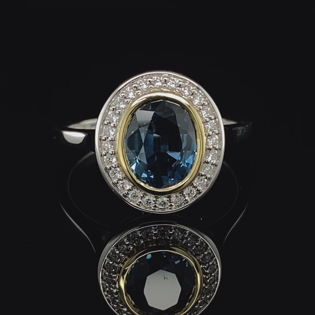 Video of 18k White Yellow Gold Sapphire Diamond Engagement Ring. Available on DESIGNYARD.com and in our Jewellery Shop Dublin, Ireland. Free Worldwide Shipping with DHL.