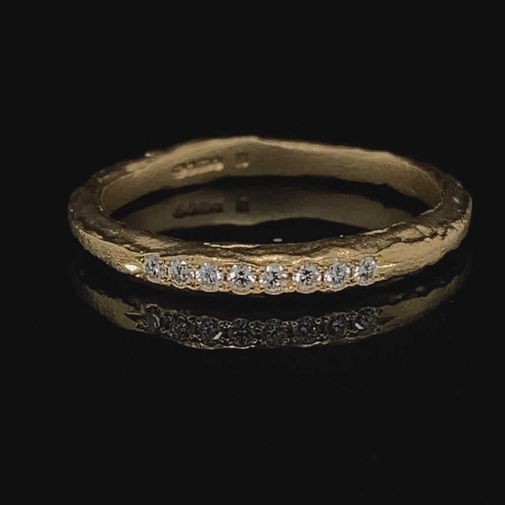 Diana Porter - 18k Yellow Fairtrade Gold Textured 8 Diamond Wedding Ring - DESIGNYARD, Dublin Ireland.