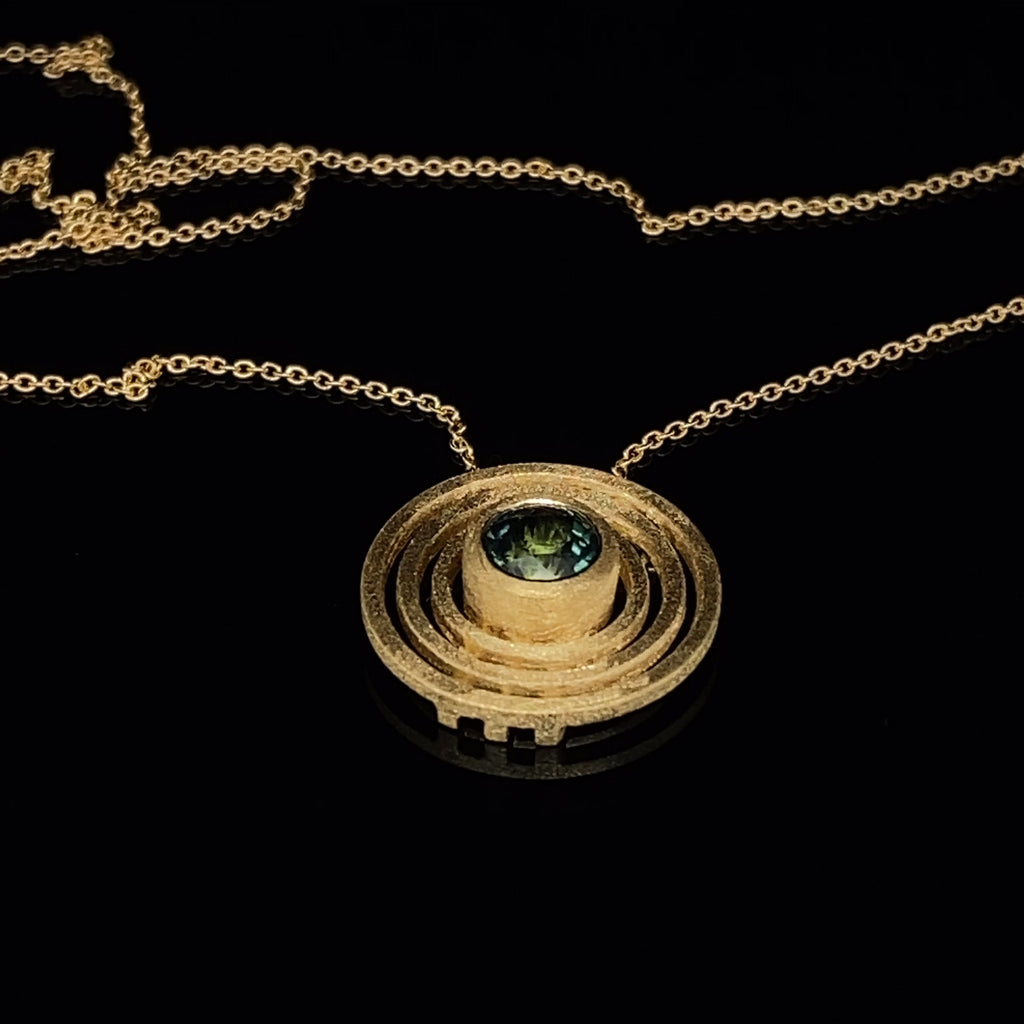 Shimell And Madden - 18k Yellow Gold Teal Sapphire Triple Nova Pendant - DESIGNYARD, Dublin Ireland.