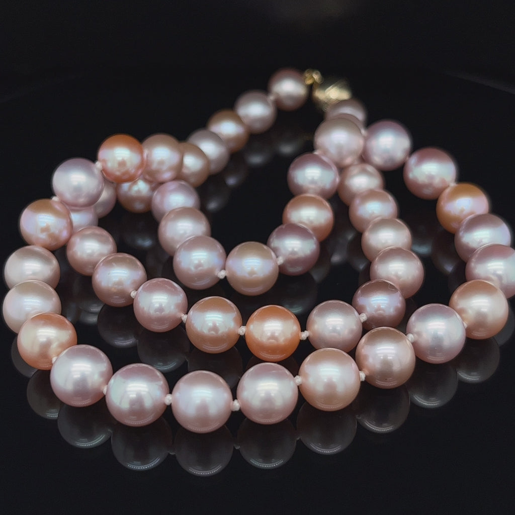 Cassie McCann - 9k Yellow Gold Dusty Pink Pearl Necklace - DESIGNYARD, Dublin Ireland.