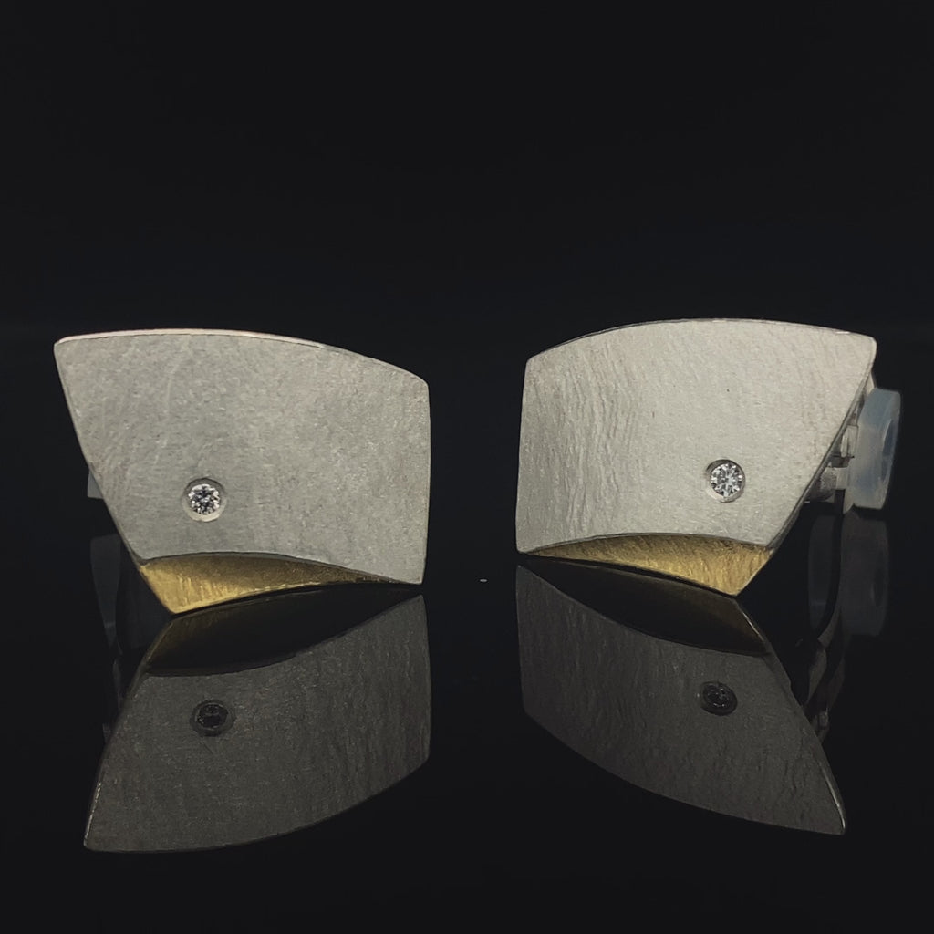 Manu - Sterling Silver 22k Yellow Gold Bi-Metal Fold Over Clip-On Diamond Earrings - DESIGNYARD, Dublin Ireland.