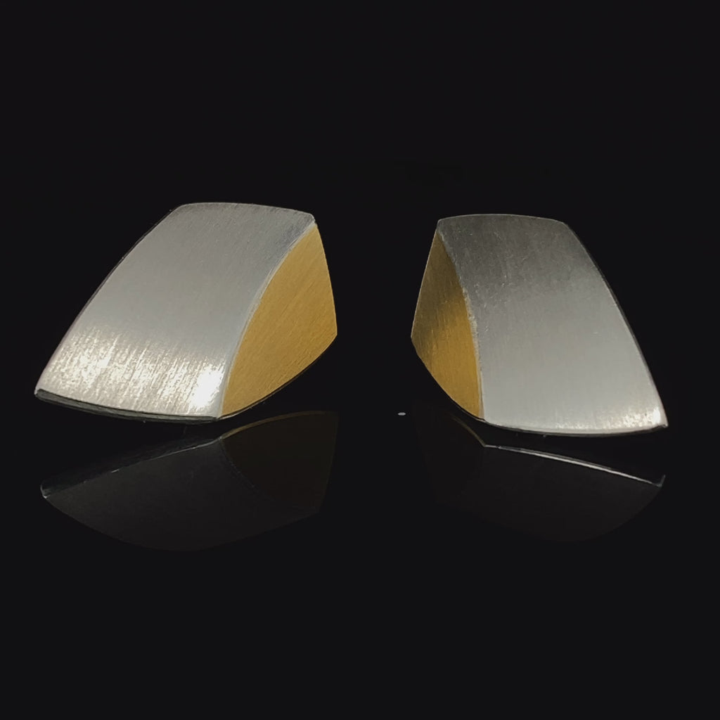 Manu - Sterling Silver 22k Yellow Gold Shield Earrings - DESIGNYARD, Dublin Ireland.