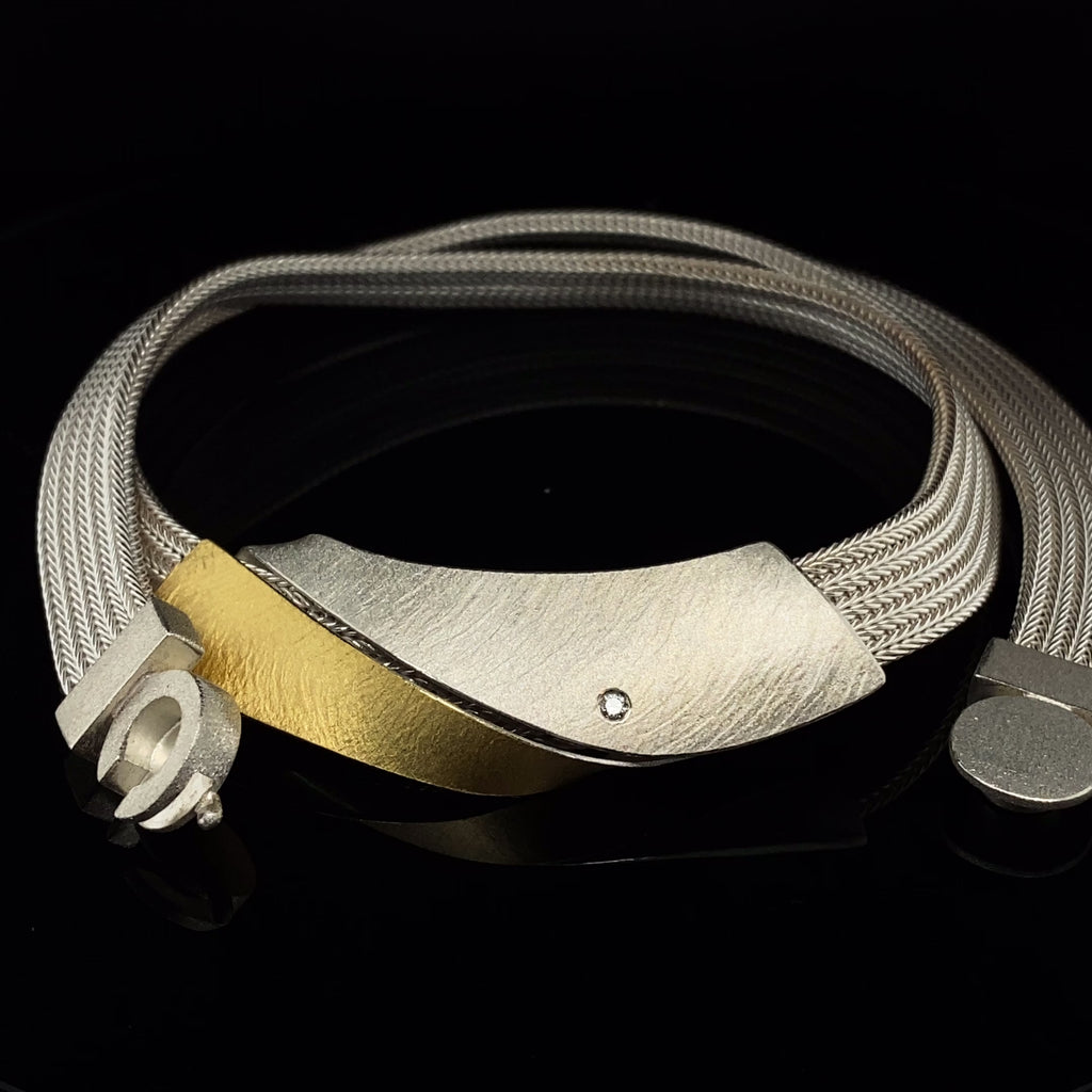 Manu - Sterling Silver 22k Yellow Gold Bi-Metal Diamond Foxchain Sweep Necklace - DESIGNYARD, Dublin Ireland.