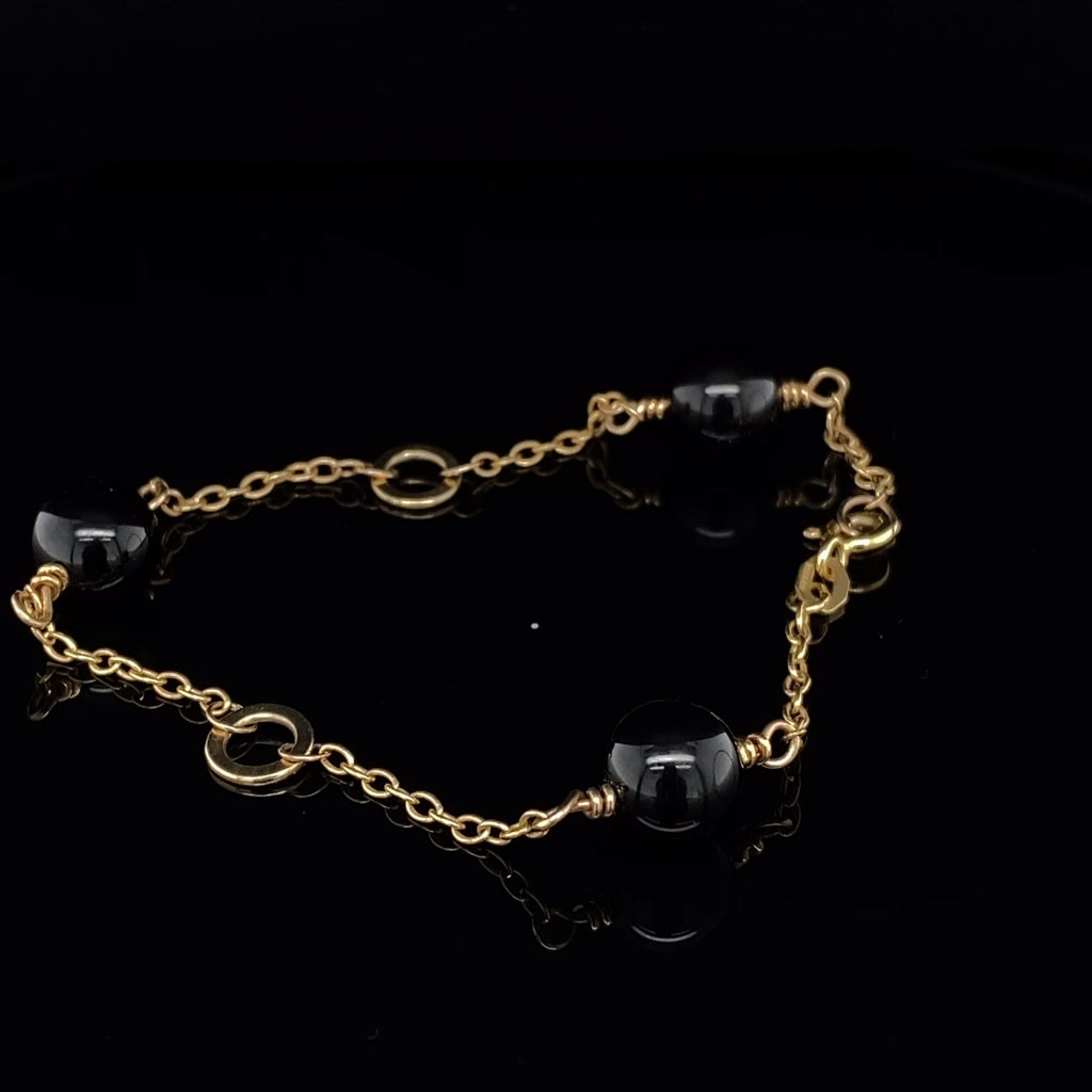 Nicole Van Der Wolf - 9k Yellow Gold Solo Triple Onyx Bracelet - DESIGNYARD, Dublin Ireland.