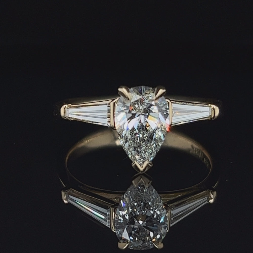 Ronan Campbell - 18k Yellow Gold Pear Baguette Diamond Engagement Ring - DESIGNYARD, Dublin Ireland.