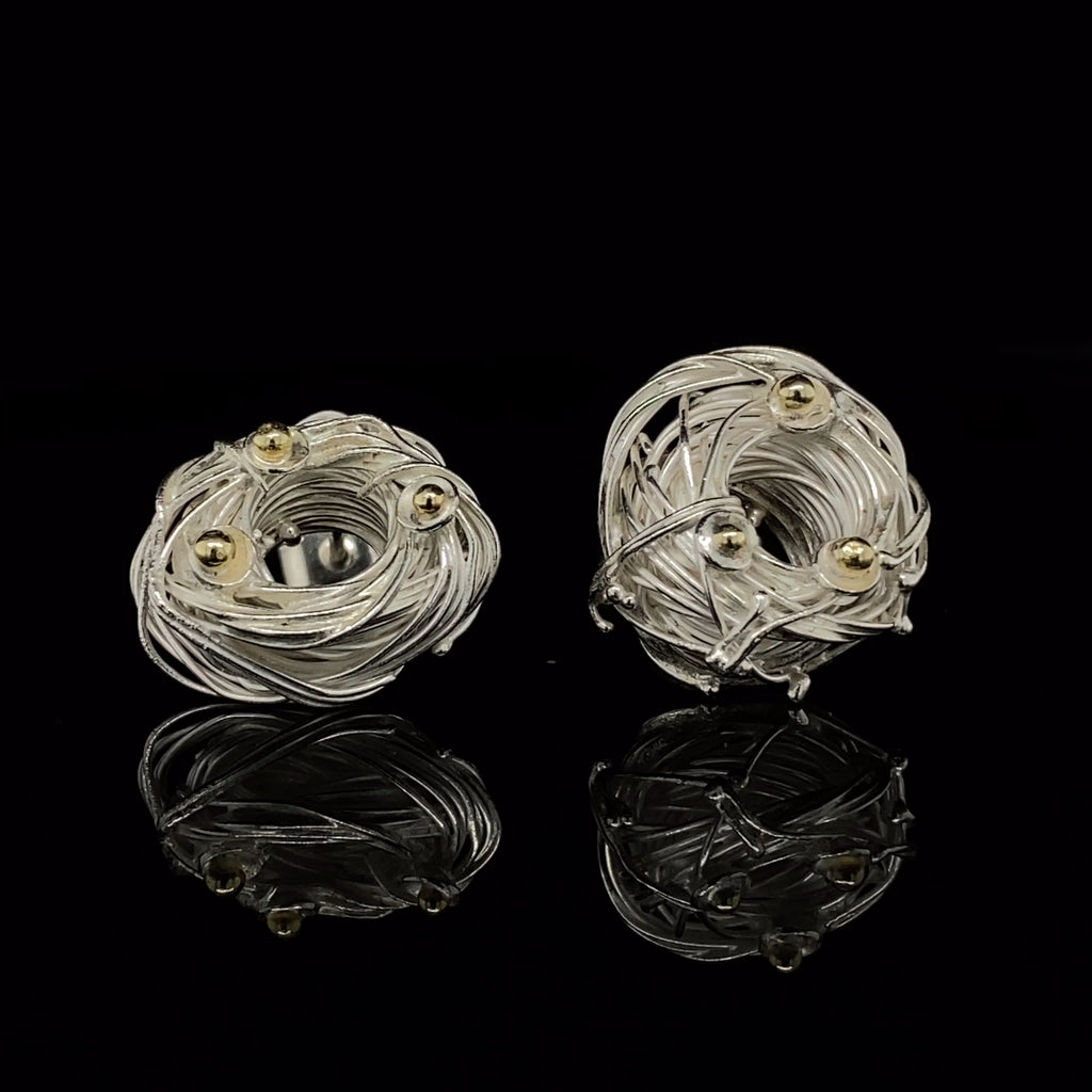 Video of Shimara Carlow's Organic Silver & 18k Yellow Gold Acorn Cup Wrap Earrings. Available on  DESIGNYARD.com and in our Jewellery Shop Dublin, Ireland. Free Worldwide Shipping with DHL.